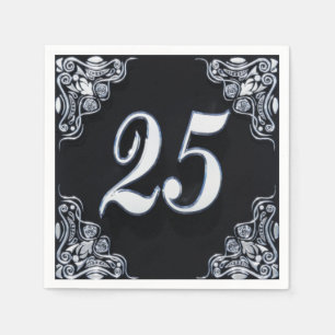 25th Birthday or Anniversary Regal Silver Black Napkins