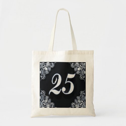 25th Birthday or Anniversary Regal Silver Black Tote Bag