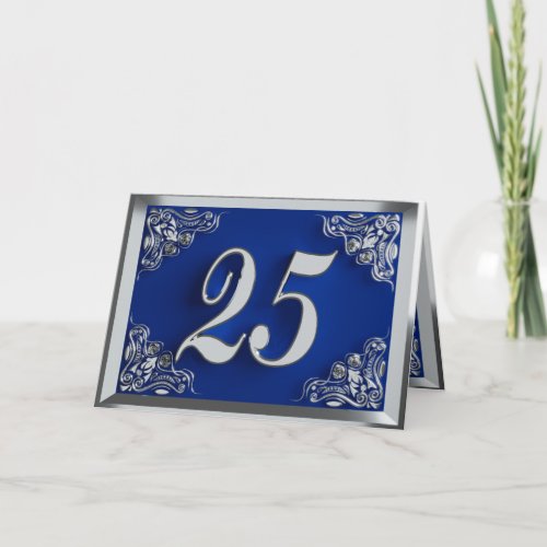 25th Birthday or Anniversary Regal Silver Blue Card