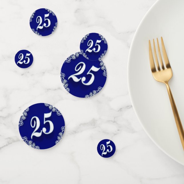 25th Birthday or Anniversary Regal Silver Blue Confetti (Group)