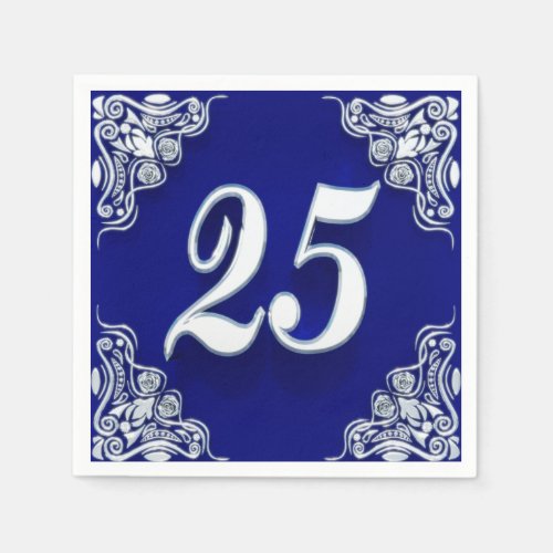 25th Birthday or Anniversary Regal Silver Blue Napkins