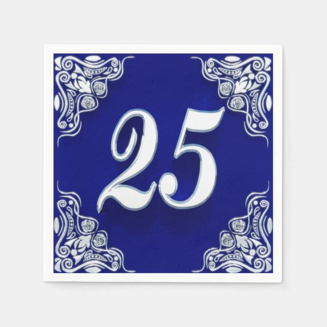 25th Birthday or Anniversary Regal Silver Blue Napkins (Front)