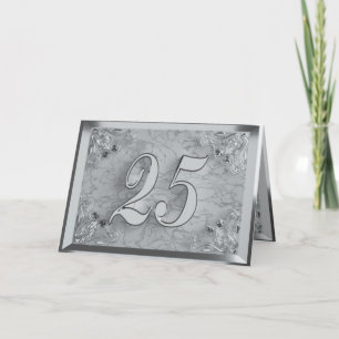 25th Birthday or Anniversary Regal Silver Marble Card