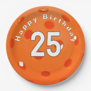 25th Birthday Orange Pickleball Paper Plates