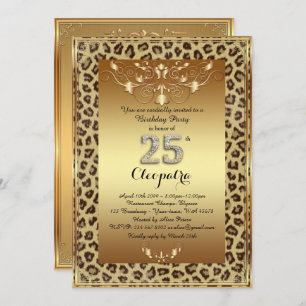 25th, Birthday Party 25th, Royal Cheetah gold plus Invitation