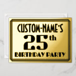 [ Thumbnail: 25th Birthday Party: Art Deco Look “25” and Name Invitation ]
