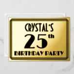 [ Thumbnail: 25th Birthday Party — Art Deco Look “25” + Name Invitation ]