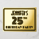 [ Thumbnail: 25th Birthday Party — Art Deco Style “25” & Name Invitation ]