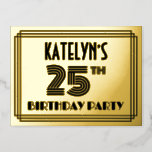 [ Thumbnail: 25th Birthday Party ~ Art Deco Style “25” + Name Postcard ]