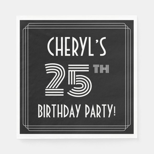 25th Birthday Party: Art Deco Style + Custom Name Napkins (Front)