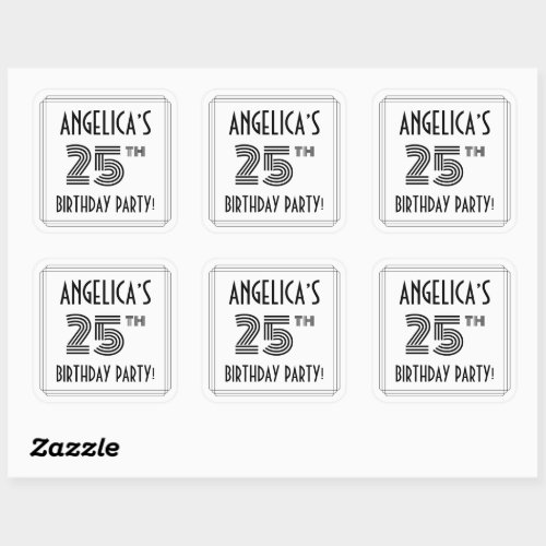 25th Birthday Party Art Deco Style  Custom Name Square Sticker