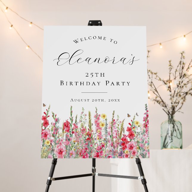 25th Birthday Party August Birth Flower Welcome Foam Board (In Situ (Stand))
