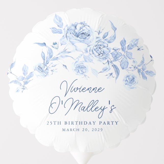 25th Birthday Party Blue Rose Floral Custom Balloon (Front)