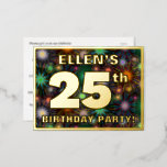 [ Thumbnail: 25th Birthday Party: Bold, Colorful Fireworks Look Postcard ]
