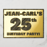 [ Thumbnail: 25th Birthday Party — Bold, Faux Wood Grain Text Invitation ]