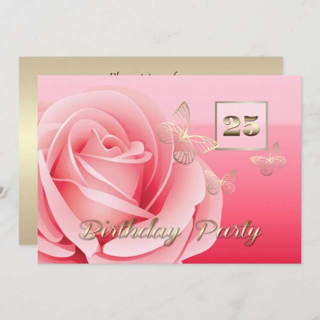 25th Birthday Party Custom Invitations (Front/Back)