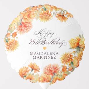 25th Birthday Party Fall Colors Floral Custom Balloon