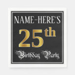 [ Thumbnail: 25th Birthday Party — Fancy Script, Faux Gold Look Napkins ]