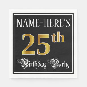 25th Birthday Party — Fancy Script, Faux Gold Look Napkins