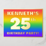 [ Thumbnail: 25th Birthday Party: Fun, Colorful Rainbow Pattern Invitation ]