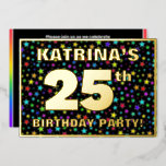 [ Thumbnail: 25th Birthday Party — Fun, Colorful Stars Pattern Invitation ]