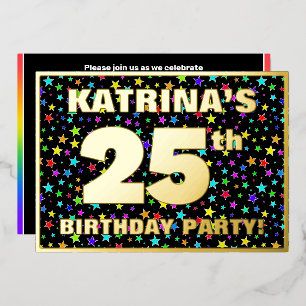25th Birthday Party — Fun, Colorful Stars Pattern Foil Invitation
