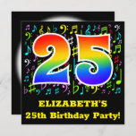 [ Thumbnail: 25th Birthday Party: Fun Music Symbols, Rainbow 25 Invitation ]