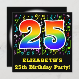 25th Birthday Party: Fun Music Symbols, Rainbow 25