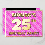 [ Thumbnail: 25th Birthday Party — Fun Pink Hearts and Stripes Invitation ]