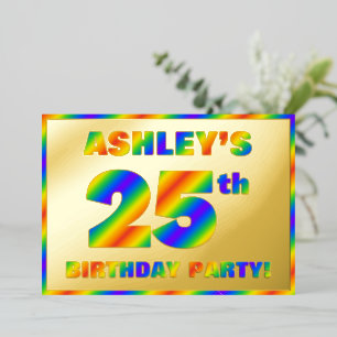 25th Birthday Party — Fun, Rainbow Spectrum “25” Foil Invitation