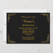 25th Birthday party,Gatsby styl,black gold glitter Invitation (Back)