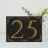 25th Birthday party,Gatsby styl,black gold glitter Invitation (Standing Front)