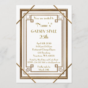 25th,Birthday party, Gatsby style, white & gold Invitation