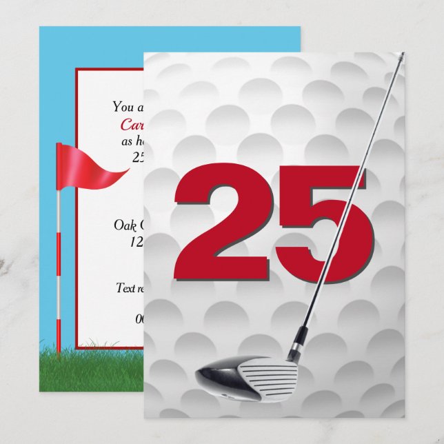 25th Birthday Party Golf Theme Invitation (Front/Back)