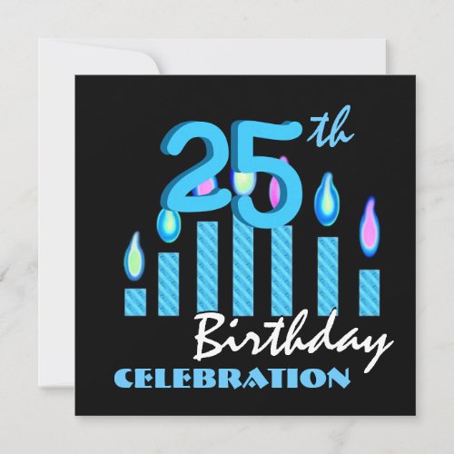 25th Birthday Party Invitation Blue Candles