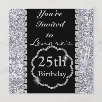 25th Birthday Party Invitation Diamonds & Sparkles by PersonalCustom at Zazzle