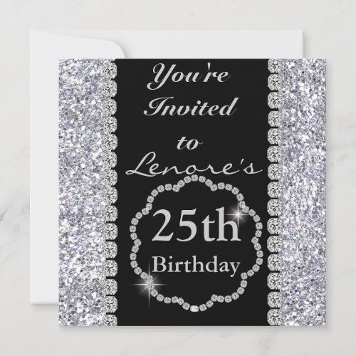 25th Birthday Party Invitation DIAMONDS  SPARKLES