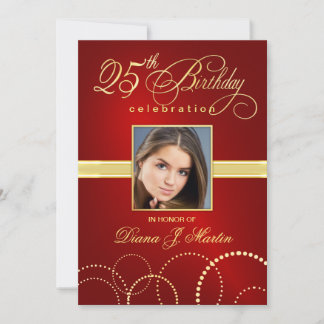 25th Birthday Party Invitation - Photo optional