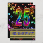 25th Birthday party Invitation with bubbles (Front/Back)