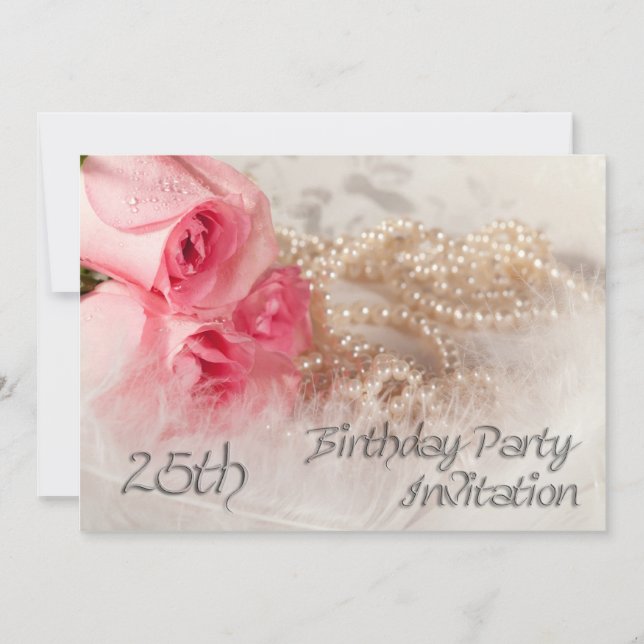 25th Birthday party invitation with roses (Front)