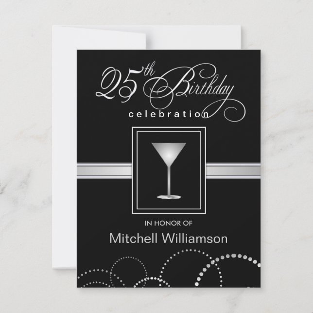 25th Birthday Party Invitations - with Monogram (Front)