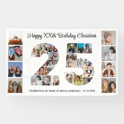 25th Birthday Party Number 25 Photo Collage Banner