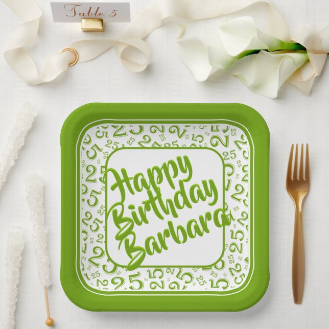 25th Birthday Party Number Pattern Green White Paper Plates (Wedding)