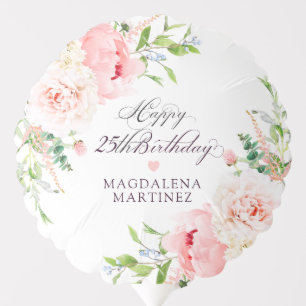 25th Birthday Party Pink Peony Floral Custom Balloon