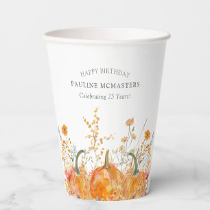 25th Birthday Party Pumpkin Wildflower Custom Paper Cups