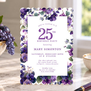 25th Birthday Party Purple Violet Flower Invitation