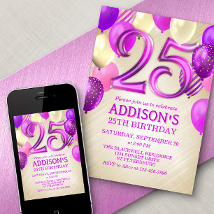 25th Birthday Pink Balloons Invitation
