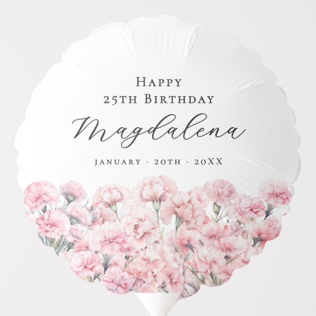 25th Birthday Pink Carnation January Birth Flower Balloon (Front)