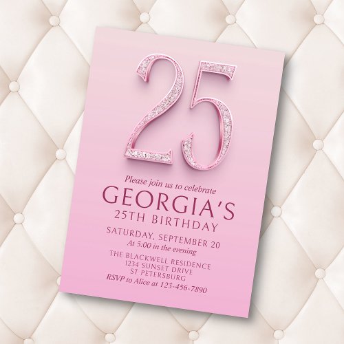 25th Birthday Pink Diamonds Invitation