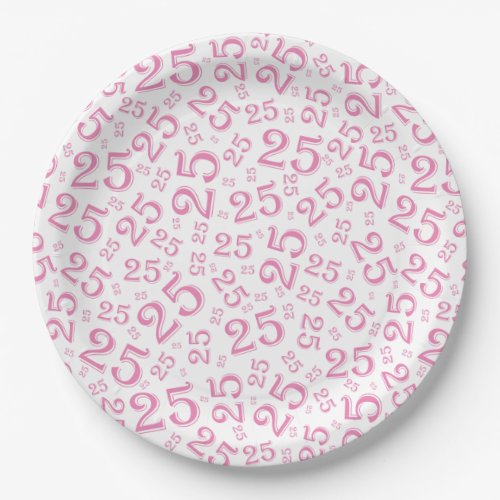 25th Birthday Pink Random Number Pattern 25 Paper Plates